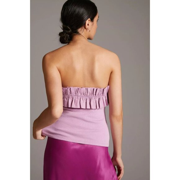 Maeve Anthropologie Poplin Ruffle Blouse Tube Top Ribbed Strapless S NWD 260886 - Picture 4 of 10